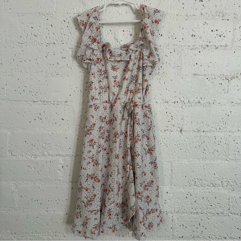 Trixxi Girl Girls Dress XL White Floral Eyelet Sleeveless Lined Ruffle EASTER